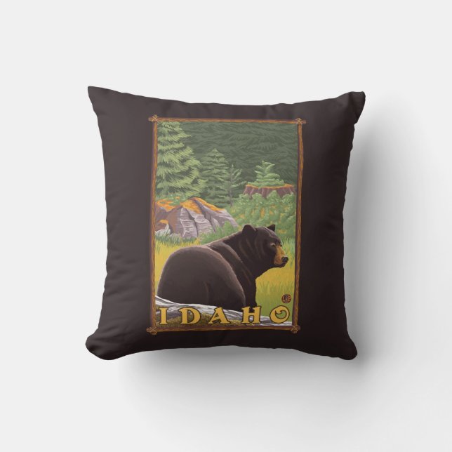 Black Bear in Forest - Idaho Throw Pillow (Front)