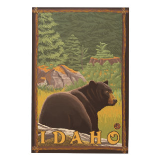 Black Bear in Forest - Idaho Wood Wall Decor