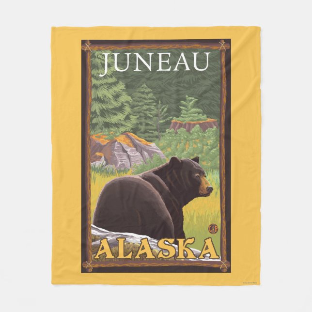 Black Bear in Forest - Juneau, Alaska Fleece Blanket (Front)