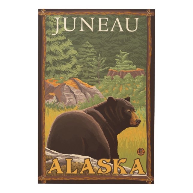 Black Bear in Forest - Juneau, Alaska Wood Wall Art (Front)