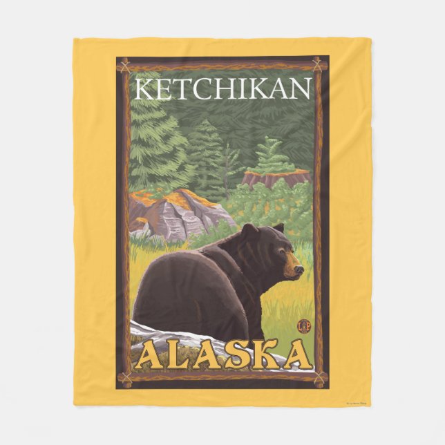 Black Bear in Forest - Ketchikan, Alaska Fleece Blanket (Front)