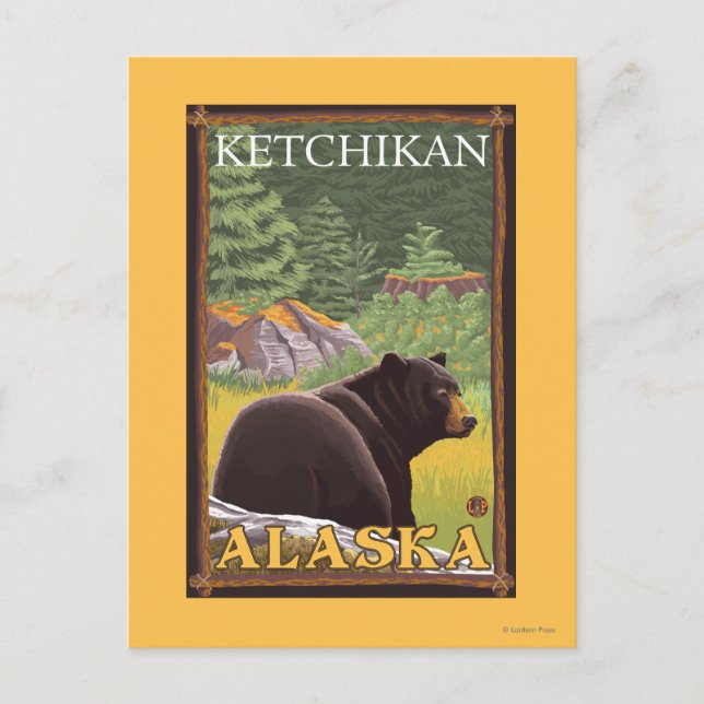 Black Bear in Forest - Ketchikan, Alaska Postcard (Front)