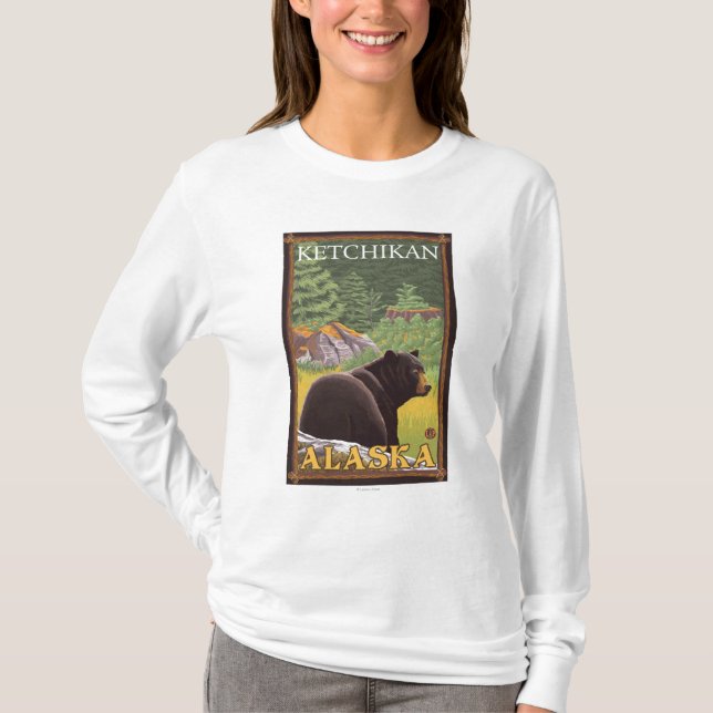 Black Bear in Forest - Ketchikan, Alaska T-Shirt (Front)
