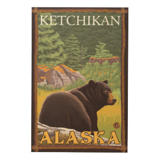 Black Bear in Forest - Ketchikan, Alaska Wood Wall Decor