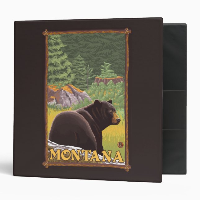 Black Bear in Forest - Montana 3 Ring Binder (Front/Inside)
