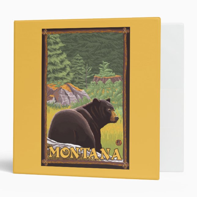 Black Bear in Forest - Montana 3 Ring Binder (Front/Inside)