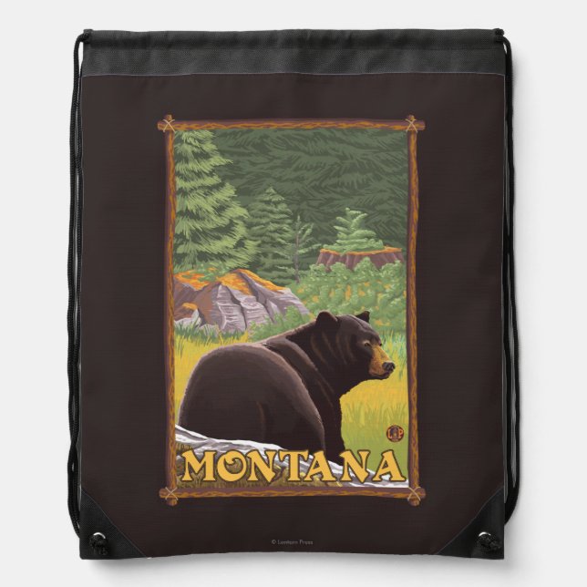 Black Bear in Forest - Montana Drawstring Bag (Front)