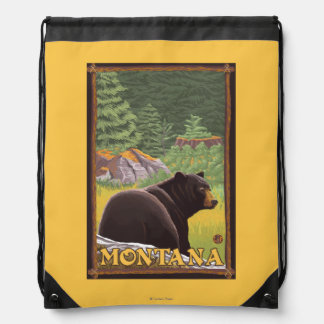 Black Bear in Forest - Montana Drawstring Bag