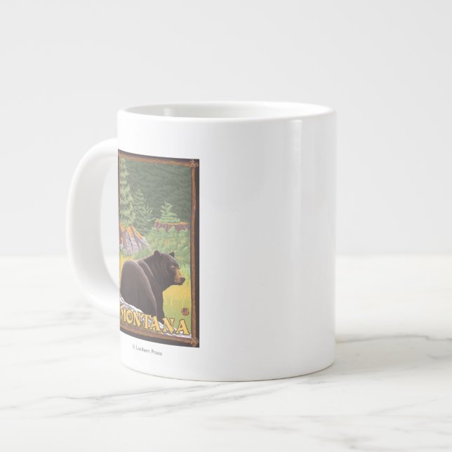 Black Bear in Forest - Montana Giant Coffee Mug (Front Left)