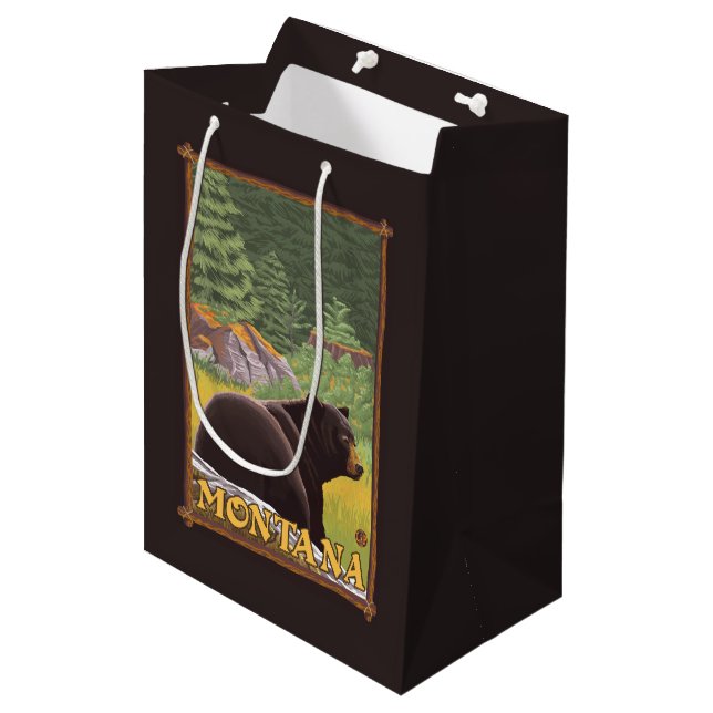 Black Bear in Forest - Montana Medium Gift Bag (Front Angled)