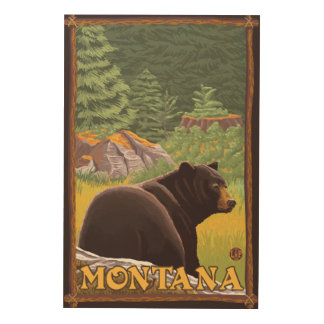Black Bear in Forest - Montana Wood Wall Decor