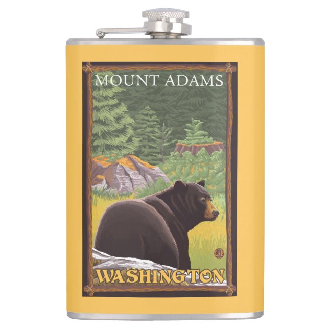 Black Bear in Forest - Mount Adams, Washington Flask (Front)