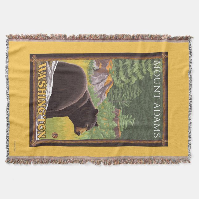 Black Bear in Forest - Mount Adams, Washington Throw Blanket (Front)