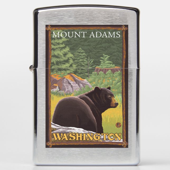 Black Bear in Forest - Mount Adams, Washington Zippo Lighter (Front)