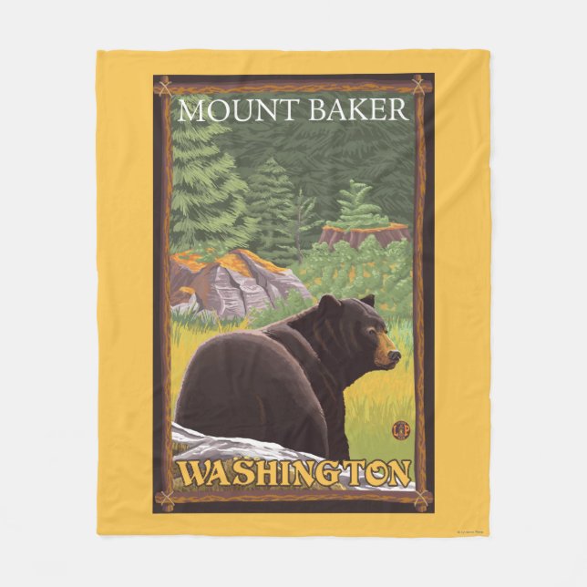 Black Bear in Forest - Mount Baker, Washington Fleece Blanket (Front)