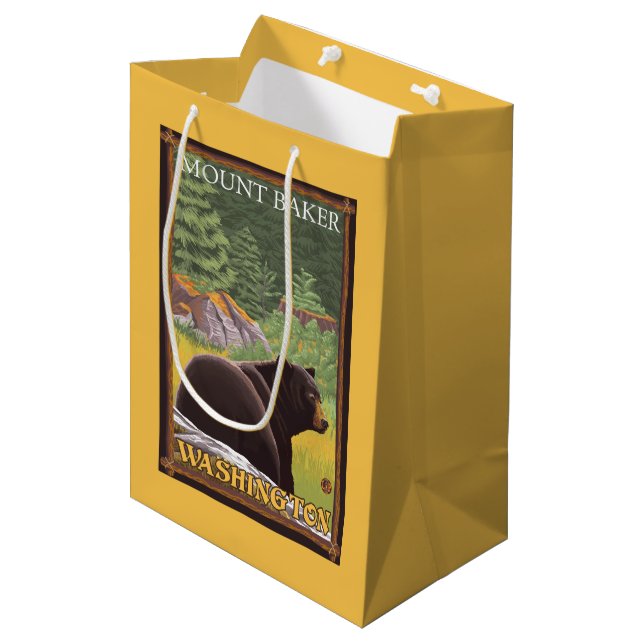 Black Bear in Forest - Mount Baker, Washington Medium Gift Bag (Front Angled)
