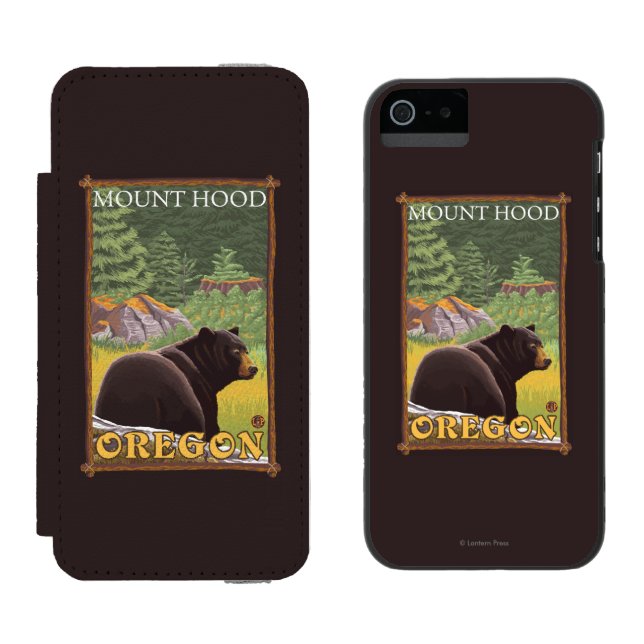 Black Bear in Forest - Mount Hood, Oregon Incipio iPhone Wallet Case (Side by Side)
