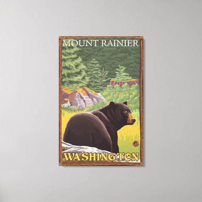 Black Bear in Forest - Mount Rainier, Washington Canvas Print (Front)