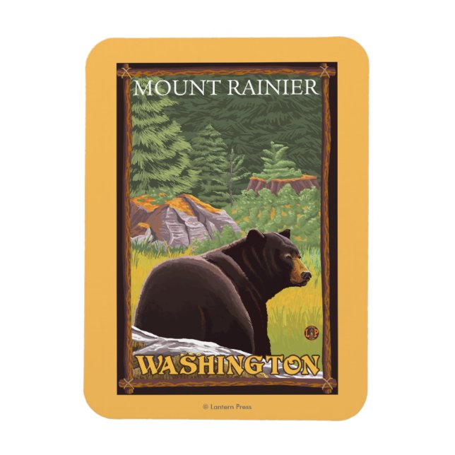 Black Bear in Forest - Mount Rainier, Washington Magnet (Vertical)