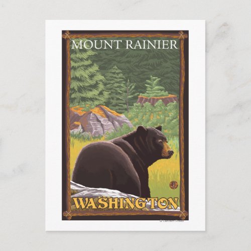 Black Bear in Forest _ Mount Rainier Washington Postcard