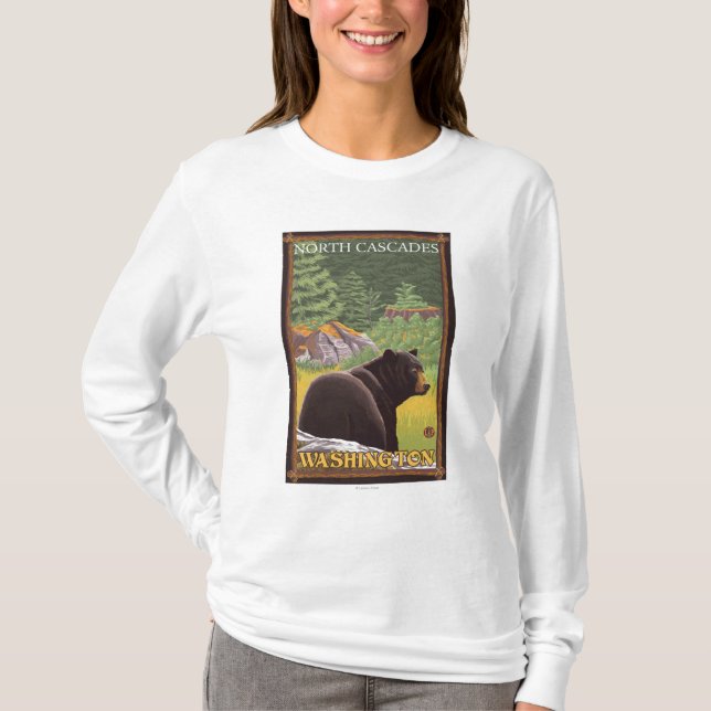 Black Bear in Forest - North Cascades, Washingto T-Shirt (Front)
