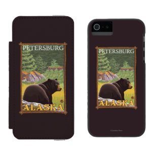 Black Bear in Forest - Petersburg, Alaska Wallet Case For iPhone SE/5/5s