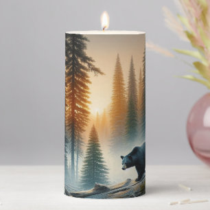 Black Bear in Forest Pillar Candle