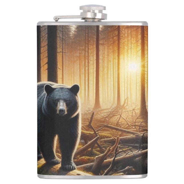 Black Bear in Forest Scene Flask (Front)