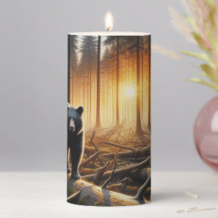 Black Bear in Forest Scene Pillar Candle