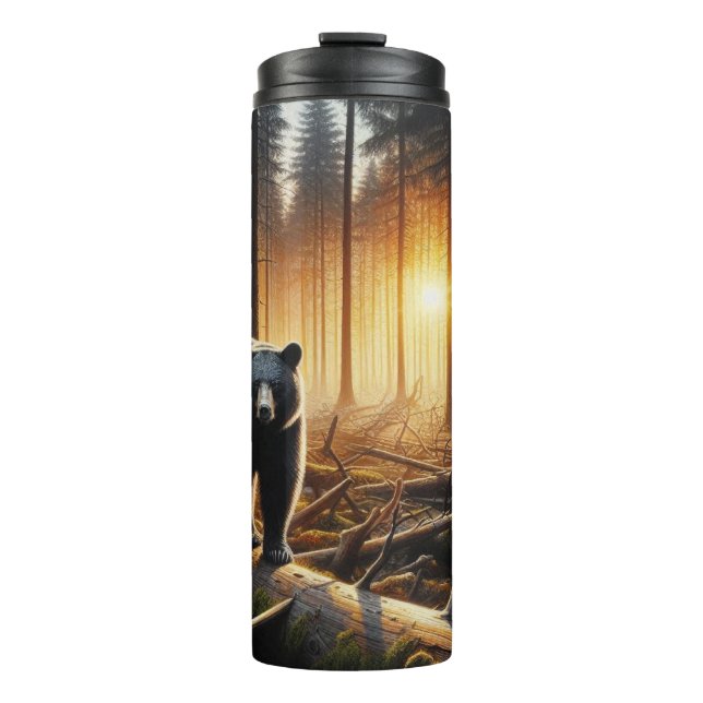 Black Bear in Forest Scene Thermal Tumbler (Front)