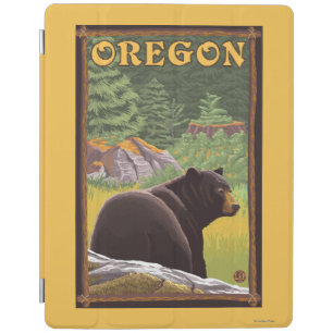 Black Bear in Forest Scene Vintage Travel iPad Smart Cover