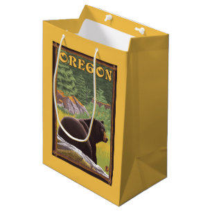 Black Bear in Forest Scene Vintage Travel Medium Gift Bag