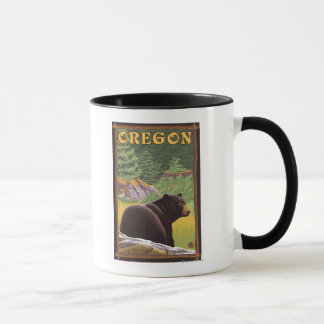 Black Bear in Forest Scene Vintage Travel Mug