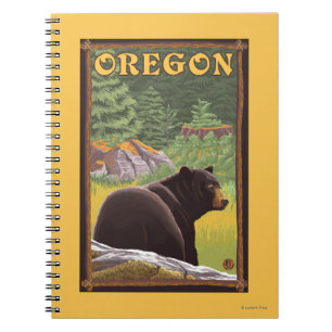 Black Bear in Forest Scene Vintage Travel Notebook