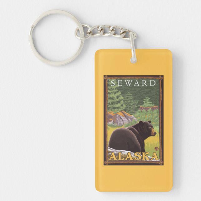 Black Bear in Forest - Seward, Alaska Keychain (Front)