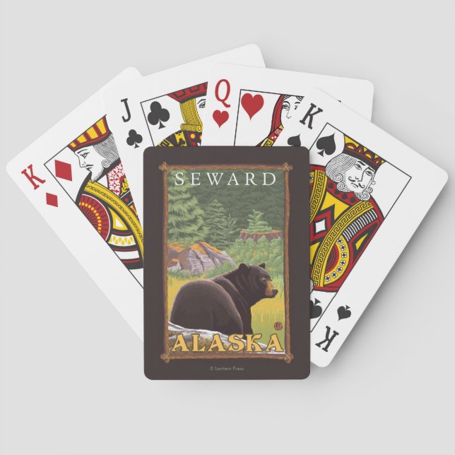 Black Bear in Forest - Seward, Alaska Poker Cards (Back)