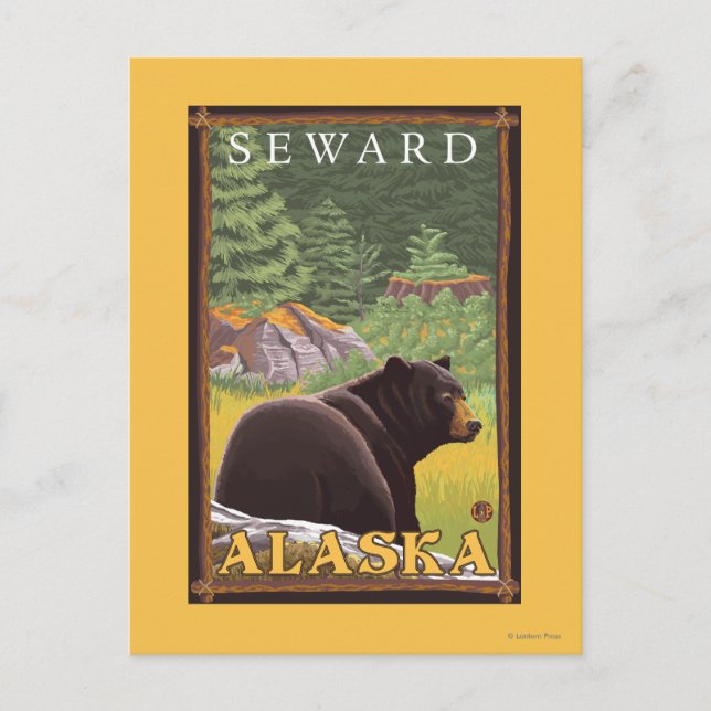 Black Bear in Forest - Seward, Alaska Postcard (Front)