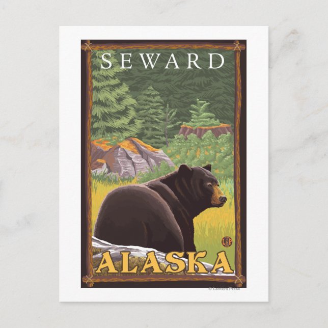 Black Bear in Forest - Seward, Alaska Postcard (Front)