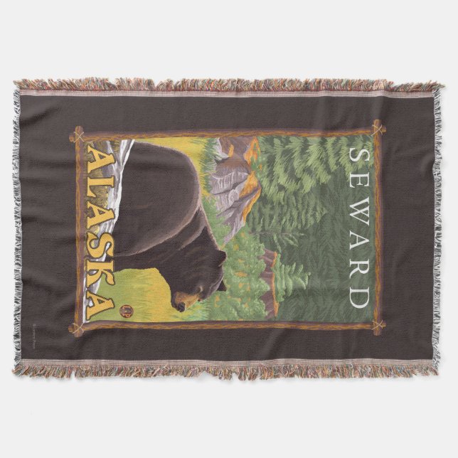 Black Bear in Forest - Seward, Alaska Throw Blanket (Front)