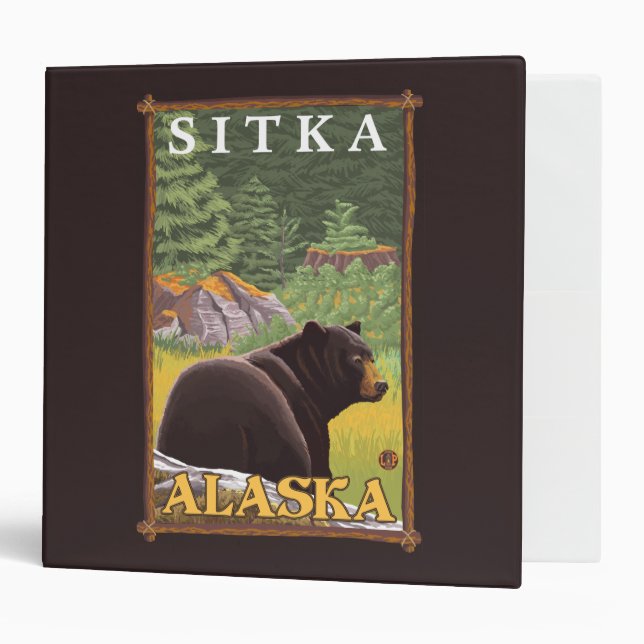 Black Bear in Forest - Sitka, Alaska 3 Ring Binder (Front/Inside)