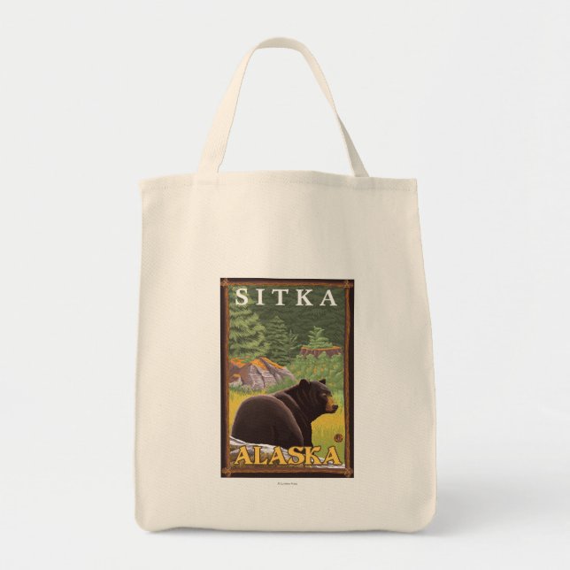Black Bear in Forest - Sitka, Alaska Tote Bag (Front)