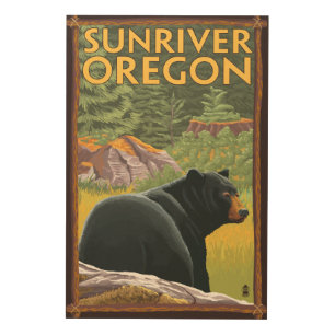 Black Bear in Forest - Sun River, Oregon Wood Wall Decor