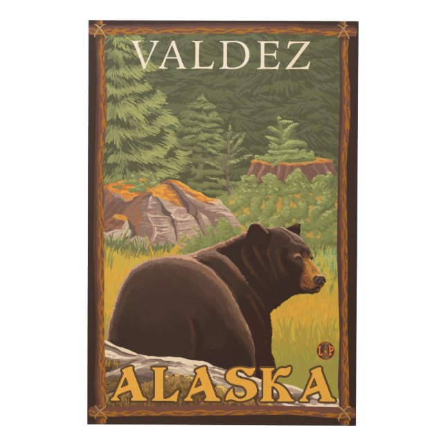 Black Bear in Forest - Valdez, Alaska Wood Wall Art (Front)