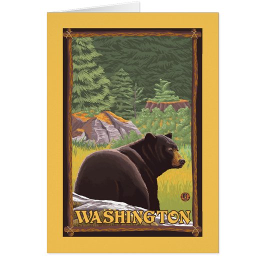 Black Bear in Forest - Washington Cards (Front)