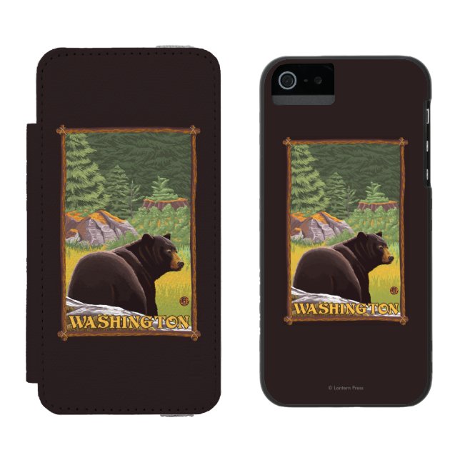 Black Bear in Forest - Washington Incipio iPhone Wallet Case (Side by Side)