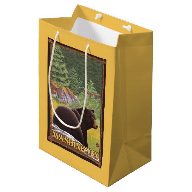 Black Bear in Forest - Washington Medium Gift Bag (Front Angled)