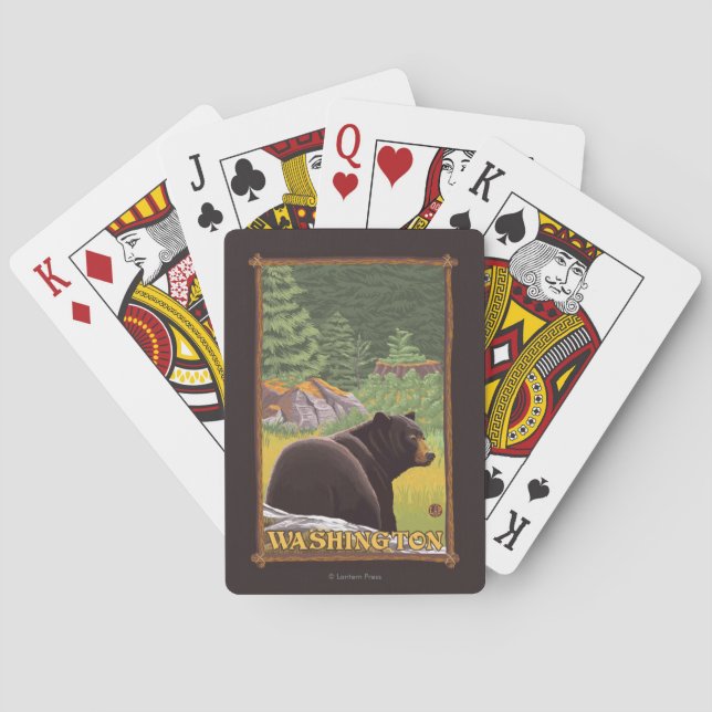 Black Bear in Forest - Washington Poker Cards (Back)