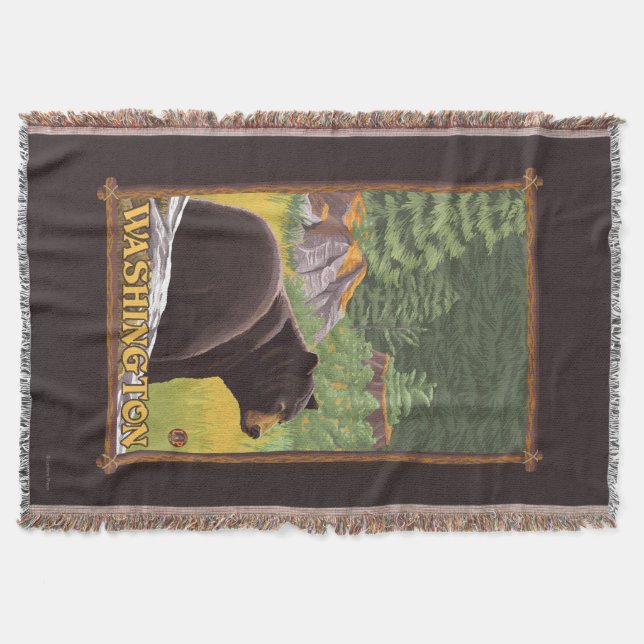 Black Bear in Forest - Washington Throw Blanket (Front)