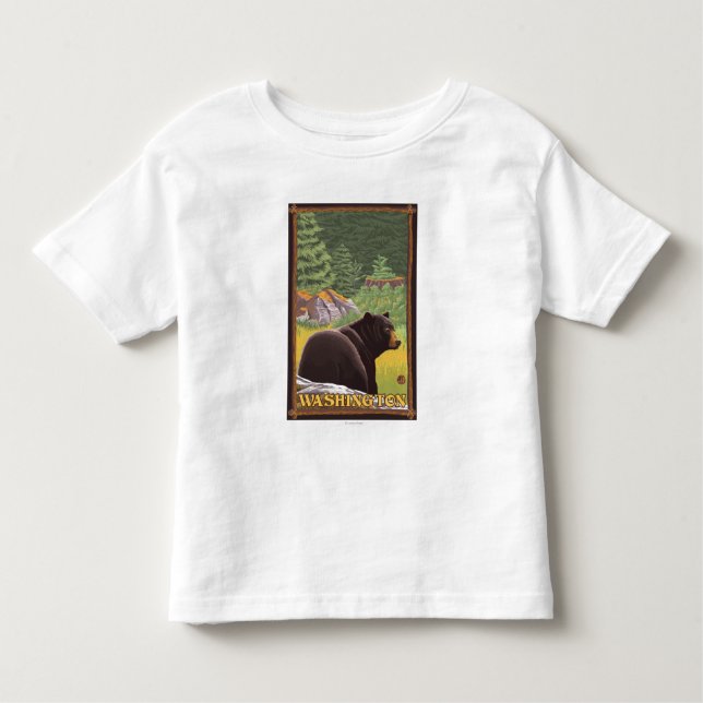 Black Bear in Forest - Washington Toddler T-shirt (Front)