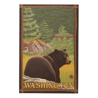 Black Bear in Forest - Washington Wood Wall Art